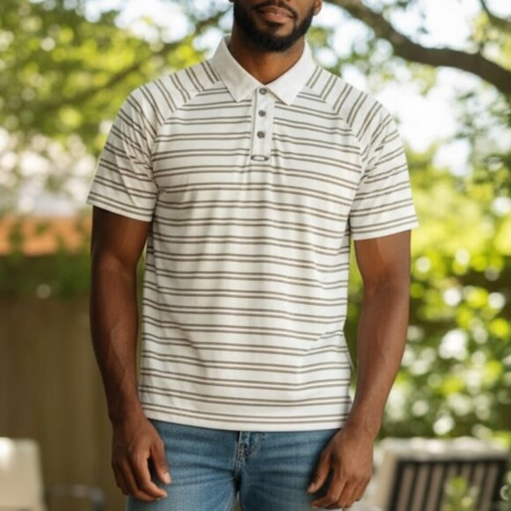 Oakley Striped Polo Golf Shirt‎ Men's Sz Large